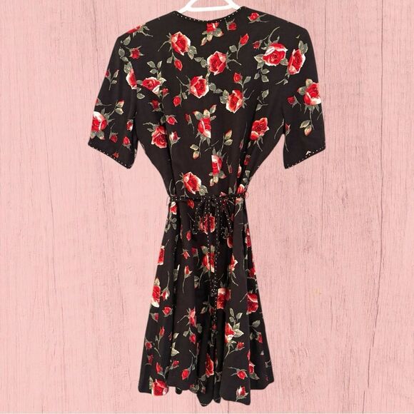 90s vintage black short sleeve romper rose print - Picture 5 of 11